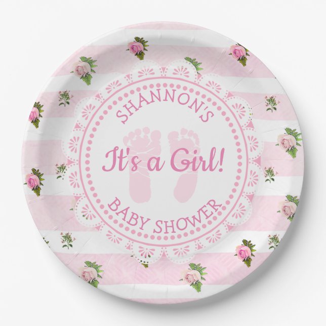 Personalized It's a Girl Pink Baby Shower Plates (Front)