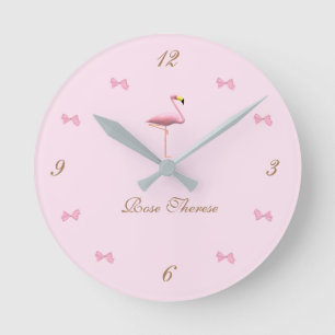 Personalized It's a Girl Pink Flamingo Themed Round Clock