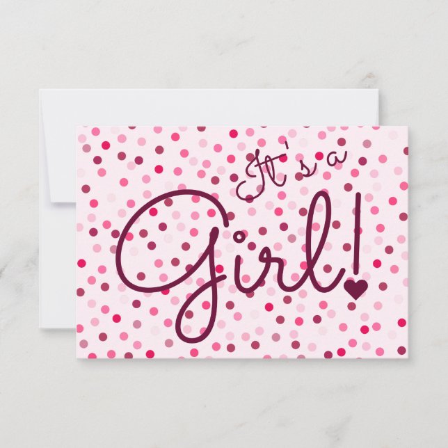 Personalized It's A Girl! Pink Polka Dots Card (Front)