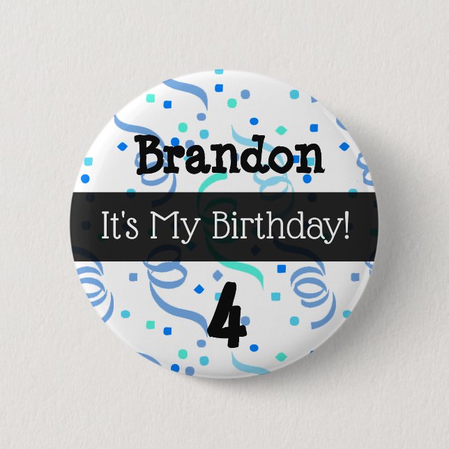 Personalized Its My Birthday Blue Boy's Button (Front)