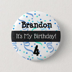 Personalized Its My Birthday Blue Boy's Button