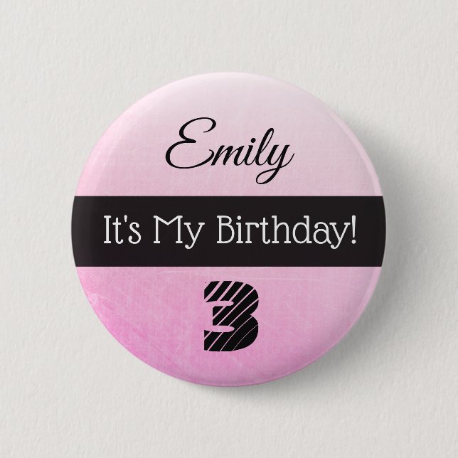 Personalized Its My Birthday Pink Girl's Button (Front)