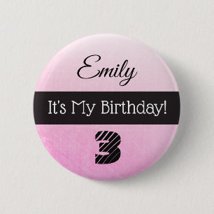 Personalized Its My Birthday Pink Girl's Button