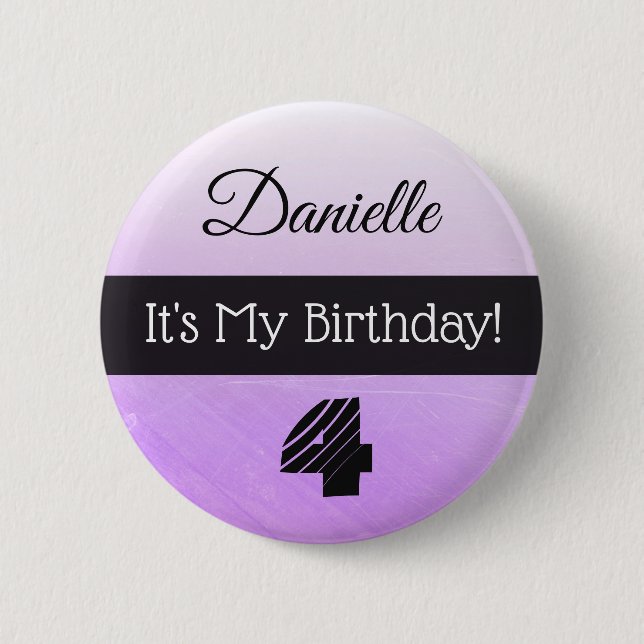 Personalized Its My Birthday Purple Girl's Button (Front)