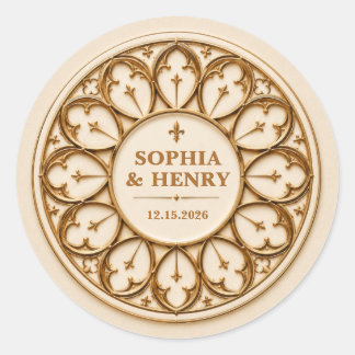 Personalized Ivory and Gold Gothic Wedding Classic Round Sticker