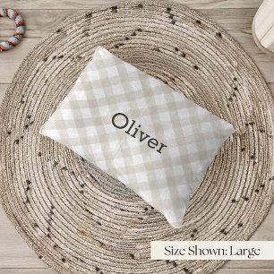 Personalized Ivory Beige Buffalo Plaid Pet Bed
