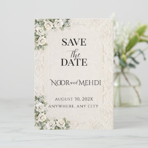 Personalized Ivory Blossom Islamic Wedding Save The Date