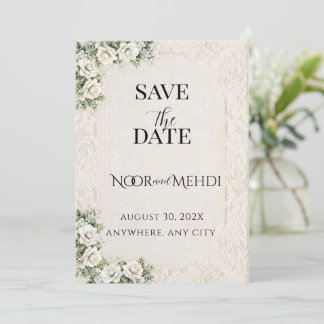 Personalized Ivory Blossom Islamic Wedding Save The Date