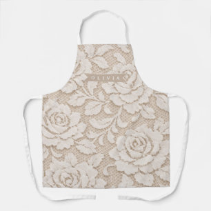 Personalized Ivory Lace Bridal Elegant Vintage Apron