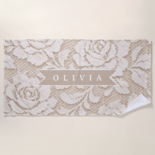 Personalized Ivory Lace Bridal Elegant Vintage Beach Towel