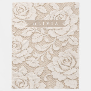 Personalized Ivory Lace Bridal Elegant Vintage Fleece Blanket