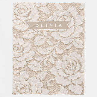 Personalized Ivory Lace Bridal Elegant Vintage Fleece Blanket