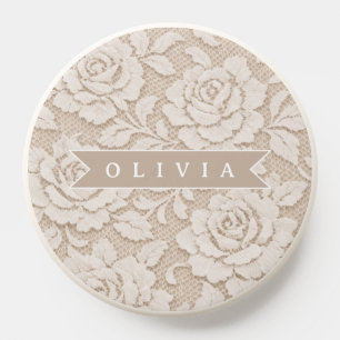 Personalized Ivory Lace Bridal Elegant Vintage PopSocket