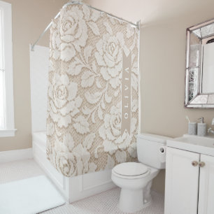 Personalized Ivory Lace Bridal Elegant Vintage Shower Curtain
