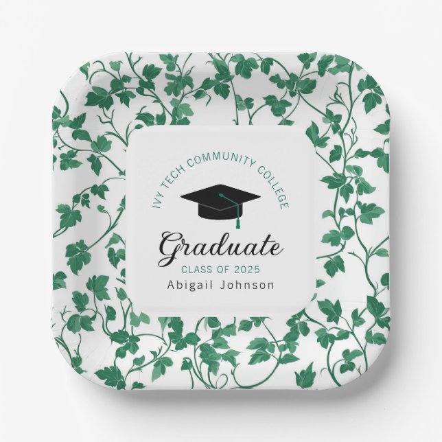 Personalized Ivy Botanical Graduation Paper Plates (Front)