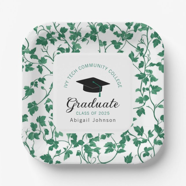 Personalized Ivy Green Graduation Party Paper Plates (Front)