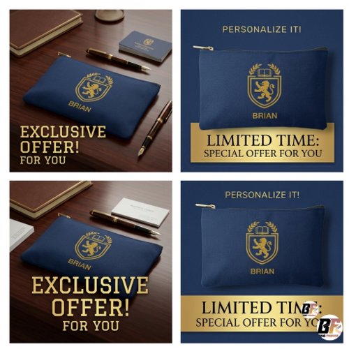 Personalized Ivy League Crest Navy Blue Tech Accessory Pouch