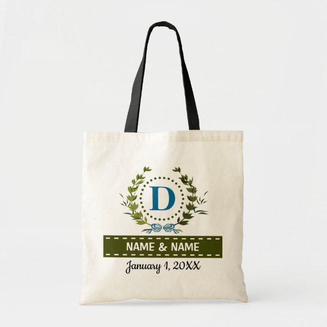 Personalized Ivy Wreath Wedding Date Monogram D Tote Bag (Front)