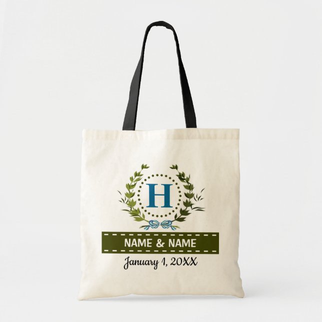 Personalized Ivy Wreath Wedding Date Monogram H Tote Bag (Front)