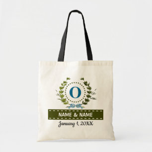 Personalized Ivy Wreath Wedding Date Monogram O Tote Bag