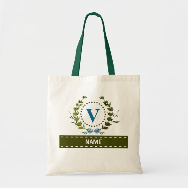 Personalized Ivy Wreath Wedding Date Monogram V Tote Bag (Front)