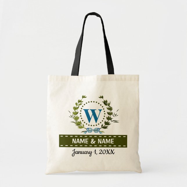 Personalized Ivy Wreath Wedding Date Monogram W Tote Bag (Front)