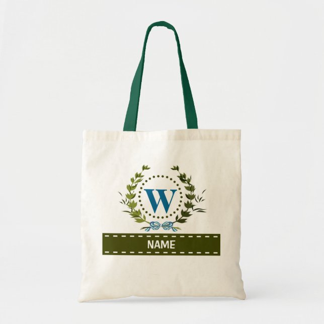Personalized Ivy Wreath Wedding Date Monogram W Tote Bag (Front)