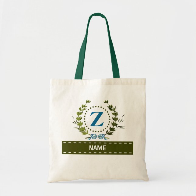 Personalized Ivy Wreath Wedding Date Monogram Z Tote Bag (Front)