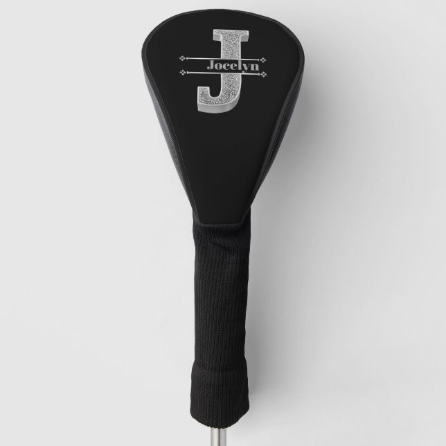 Personalized J Initial Silver Monogram Your Name   Golf Head Cover (Front)
