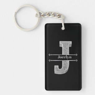 Personalized J Initial Silver Monogram Your Name   Keychain