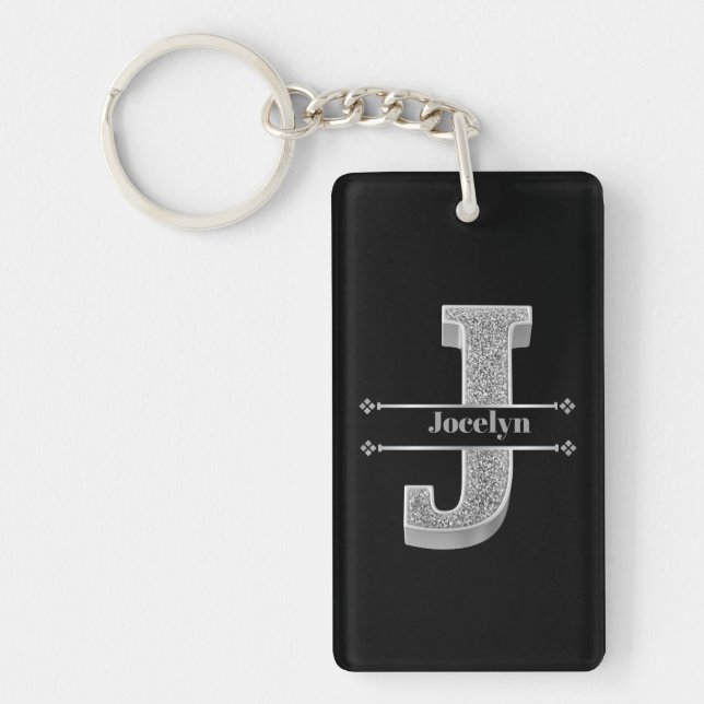 Personalized J Initial Silver Monogram Your Name   Keychain (Front)