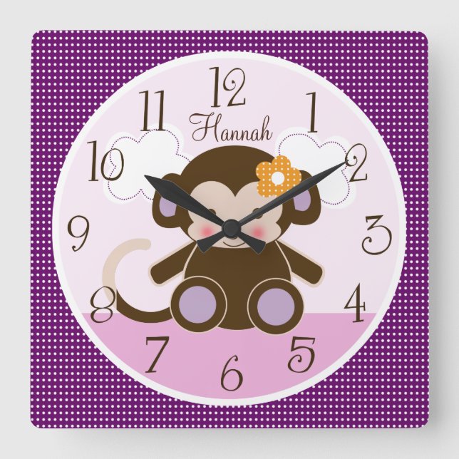 Personalized Jacana Monkey Nursery Baby Clock (Front)