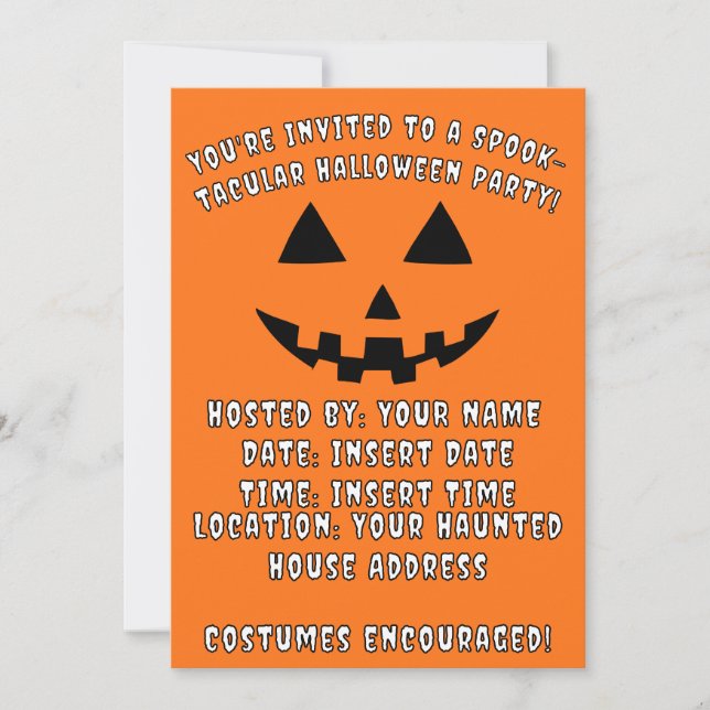 Personalized Jack-o'-Lantern Halloween Party Invitation (Front)