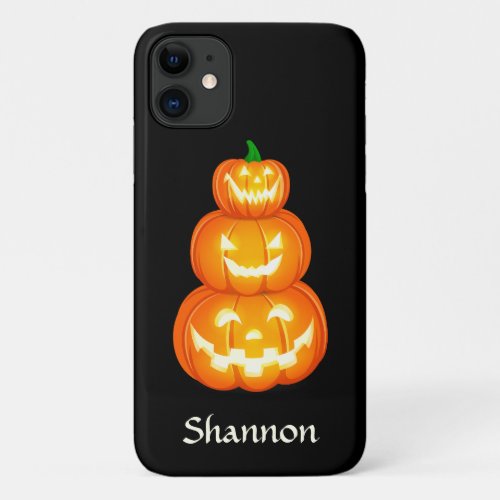 Personalized Jack_o_lantern trio Halloween iPhone 11 Case