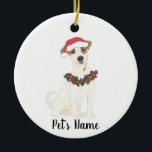 Personalized Jack Russell Terrier Christmas Ceramic Ornament<br><div class="desc">Make the nice list this year with a personalized christmas ornament of your favorite little elf in a santa hat and red and green holly wreath! For the sweetest gifts,  pair it with a matching art print or another item from my jack russell terrier collection!</div>