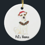 Personalized Jack Russell Terrier Christmas Ceramic Ornament<br><div class="desc">Make the nice list this year with a personalized christmas ornament of your favorite little elf in a santa hat and red and green holly wreath! For the sweetest gifts,  pair it with a matching art print or another item from my jack russell terrier collection!</div>