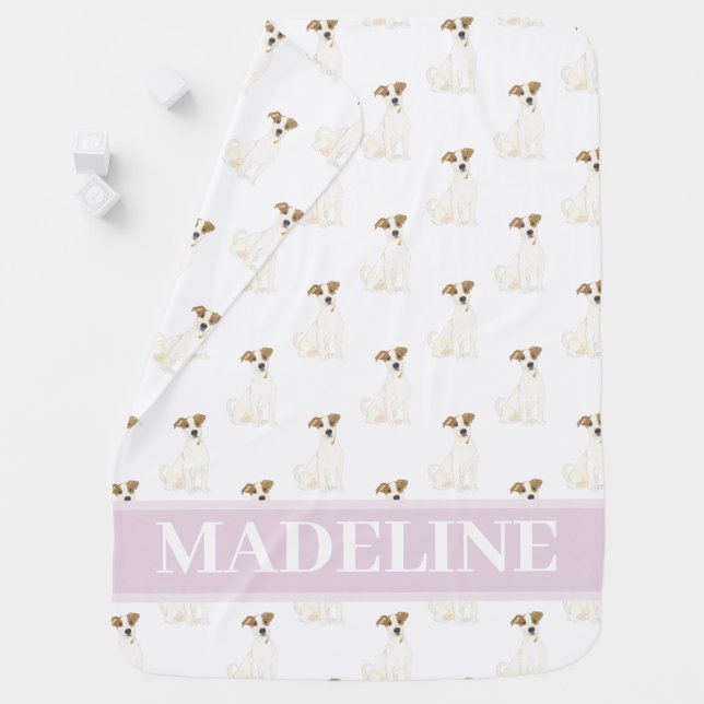 Personalized Jack Russell Terrier Pink & White Baby Blanket (In Situ)