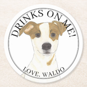 Personalized Jack Russell Terrier Wedding Round Paper Coaster