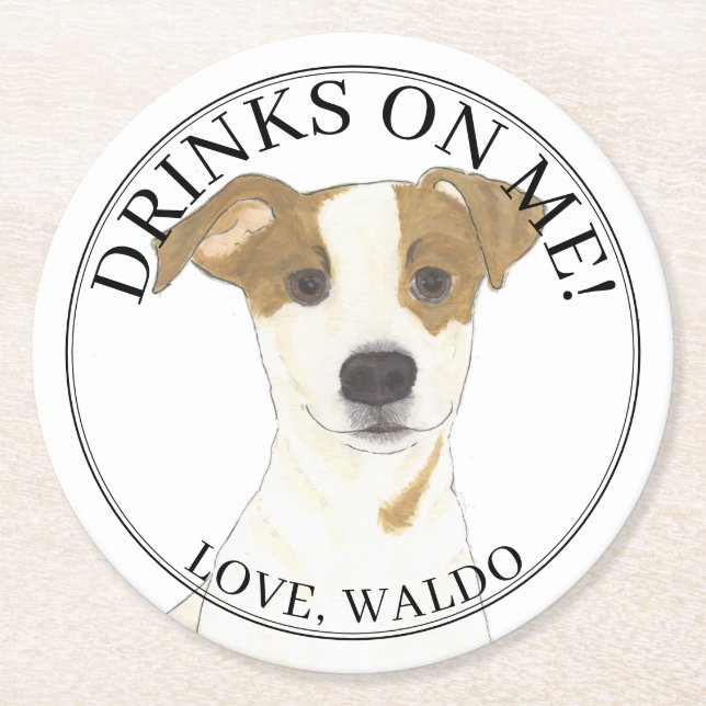 Personalized Jack Russell Terrier Wedding Round Paper Coaster (Front)