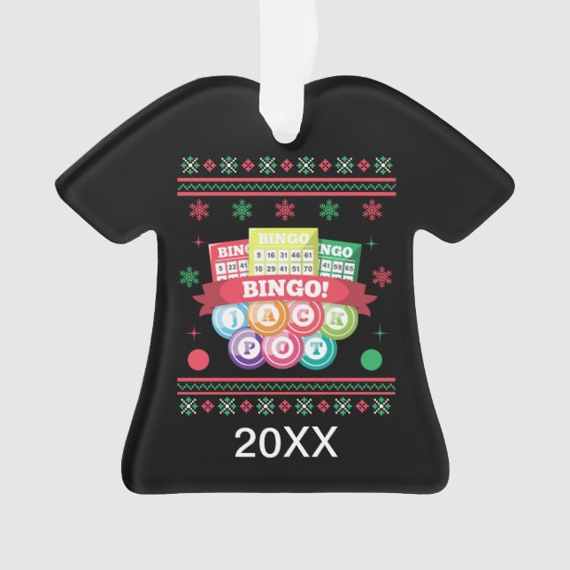 Personalized Jackpot Bingo Cards Ugly Xmas Sweater Ornament (Front)