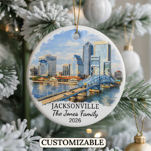 Personalized Jacksonville Ornament, Custom Florida Ceramic Ornament