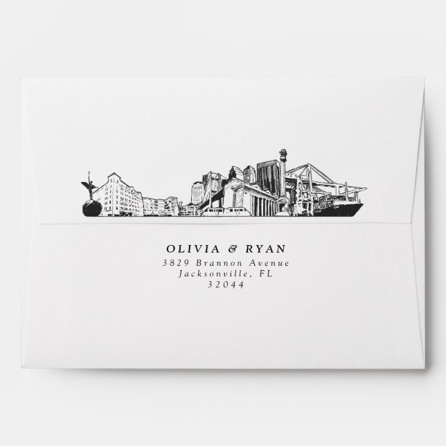 Personalized Jacksonville Skyline Sketch Envelope (Back (Top Flap))