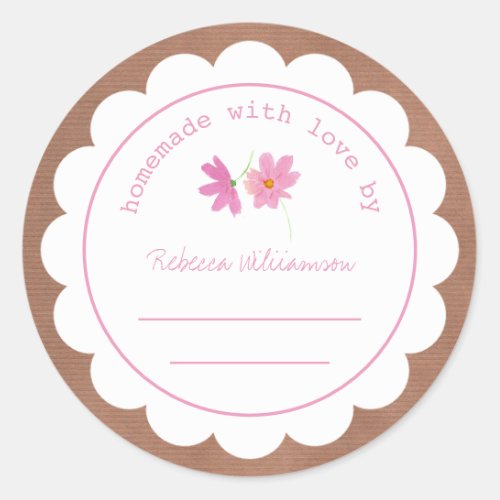 Personalized Jam Canning  Homemade Pink Floral Classic Round Sticker