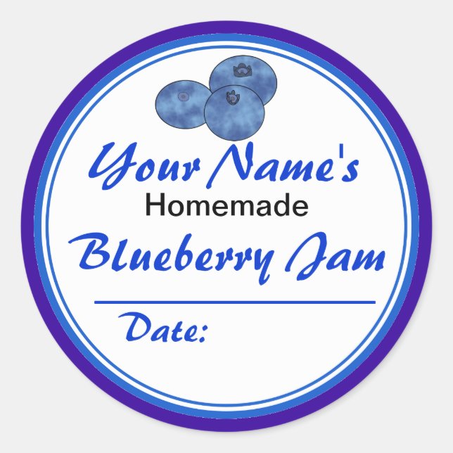 Personalized Jam Jar Labels Blueberry Jam Round (Front)