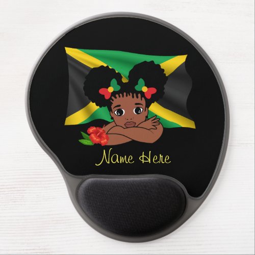 Personalized Jamaican Flag Girl Hibiscus Flower Gel Mouse Pad
