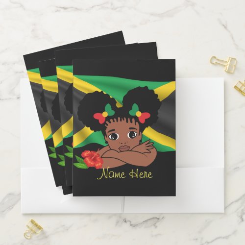 Personalized Jamaican Flag Girl Pocket Folder