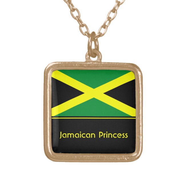 Personalized Jamaican Flag Pendant, Jamaica Gold Plated Necklace (Front)