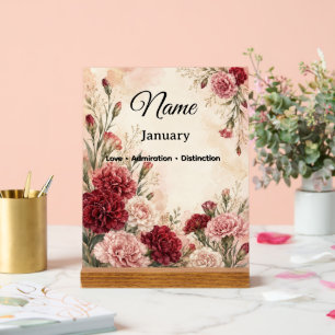 Personalized January Birth Flower Carnation Acrylic Sign