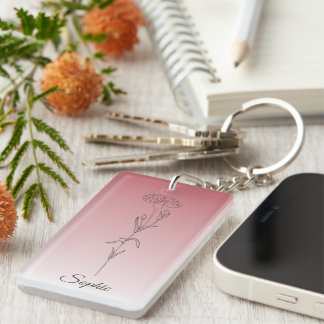 Personalized January Birth Flower Carnation Keychain