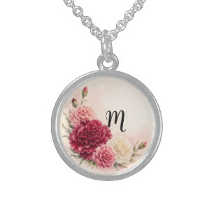 Personalized January Birth Flower Carnation Sterling Silver Necklace